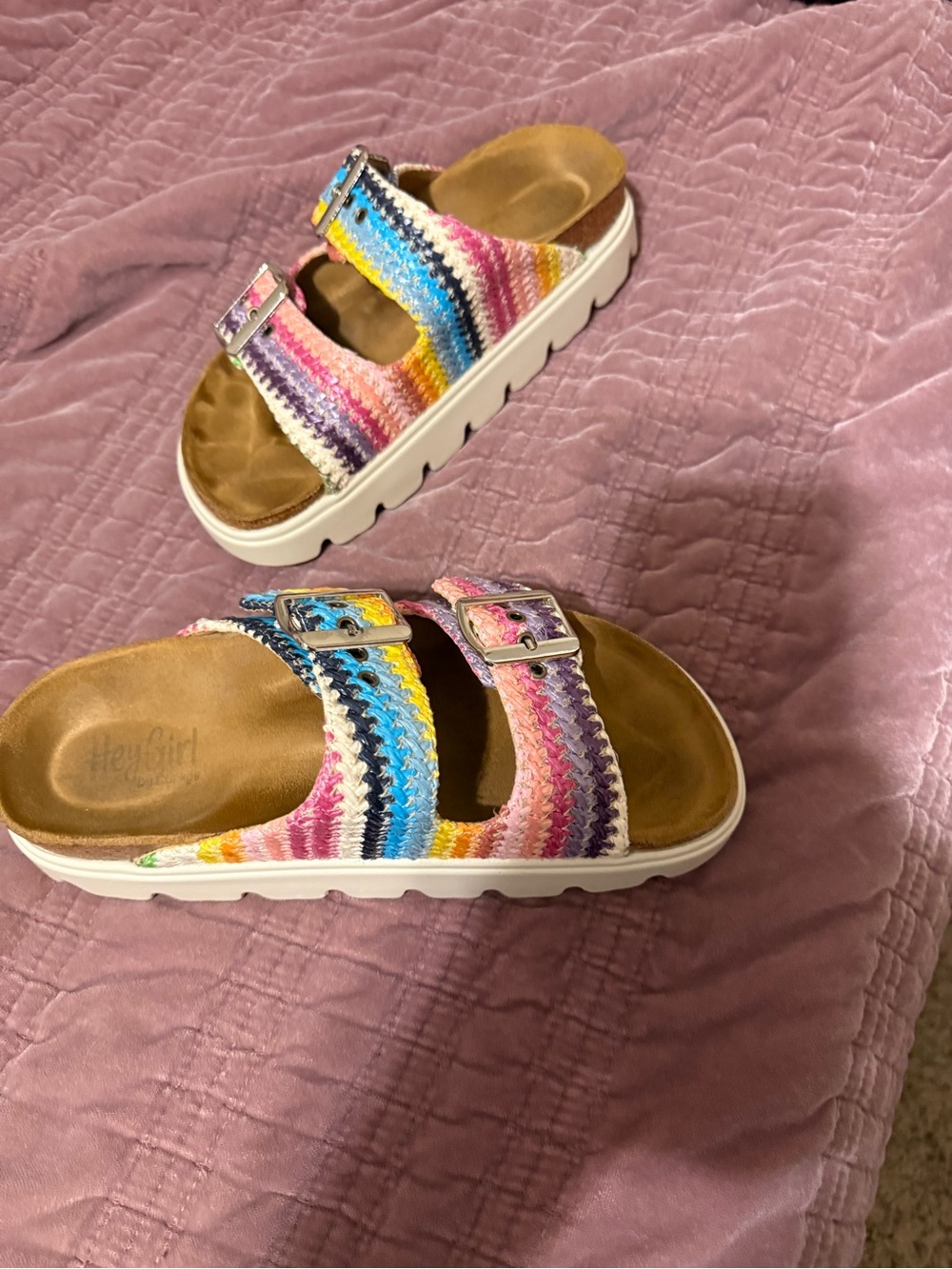 Corkys Multicolor Braided Slide Sandals with White Lug Sole - Picture 2 of 2